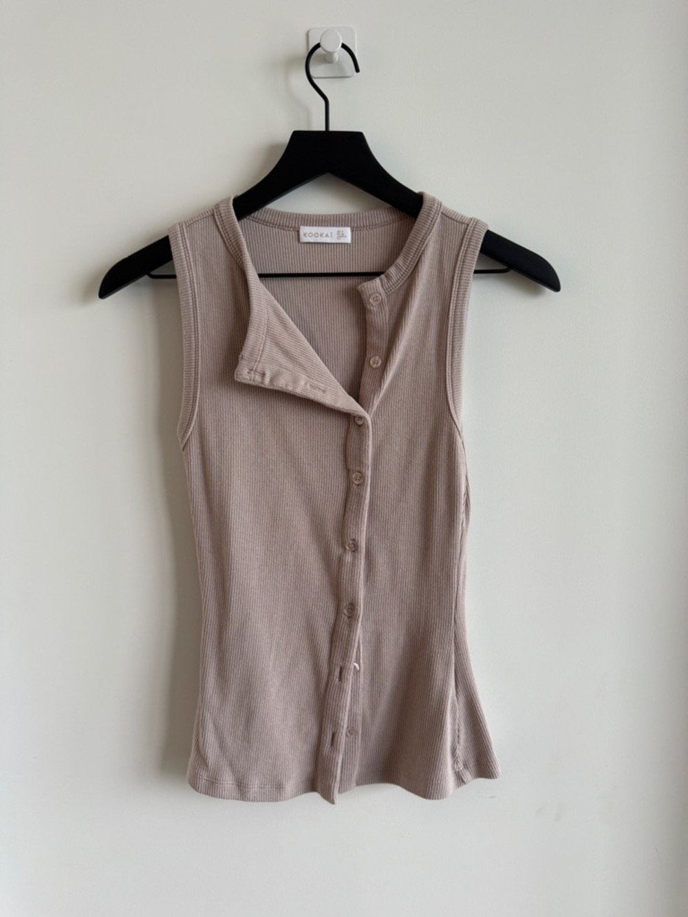 Kookai Taupe Ribbed Button-Up Tank